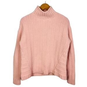 Garnet Hill Cashmere Chunky Textured Turtleneck Sweater Size Small Pastel Pink